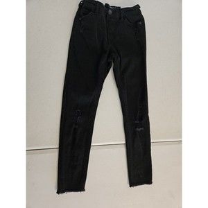 Lucky Brand Skinny Denim Jeans Distressed Holes Black Raw Hem Girls Size 10